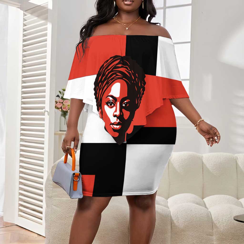 Chimamanda Ngozi Adichie Off Shoulder Short Dress with Bold Red Portrait, We Should All Be Feminists Quote - Wonder Print Shop