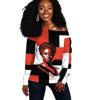 Chimamanda Ngozi Adichie Off Shoulder Sweater with Bold Red Portrait, We Should All Be Feminists Quote - Wonder Print Shop