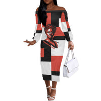 Chimamanda Ngozi Adichie Off The Shoulder Long Sleeve Dress with Bold Red Portrait, We Should All Be Feminists Quote - Wonder Print Shop
