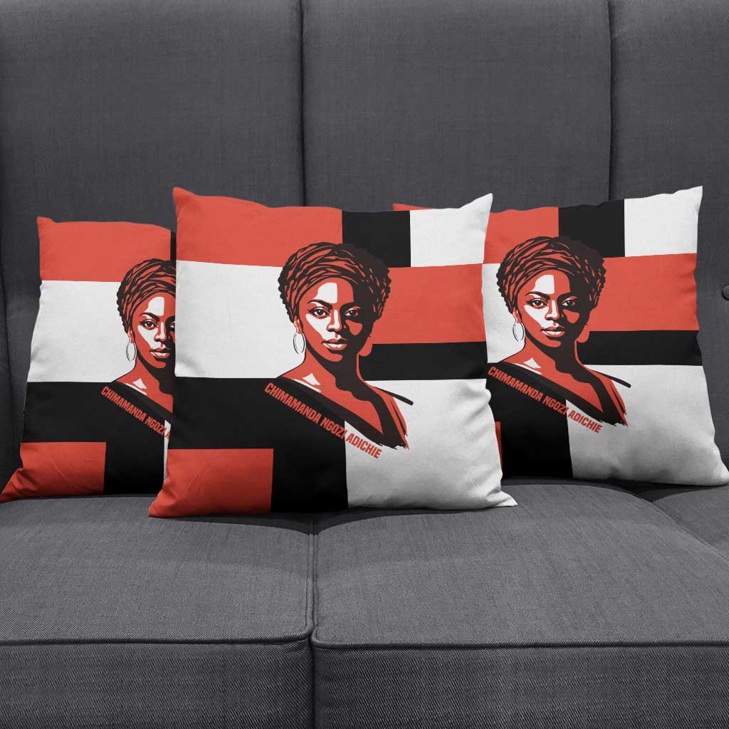 Chimamanda Ngozi Adichie Pillow Cover with Bold Red Portrait, We Should All Be Feminists Quote - Wonder Print Shop