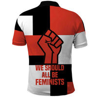 Chimamanda Ngozi Adichie Polo Shirt with Bold Red Portrait, We Should All Be Feminists Quote - Wonder Print Shop
