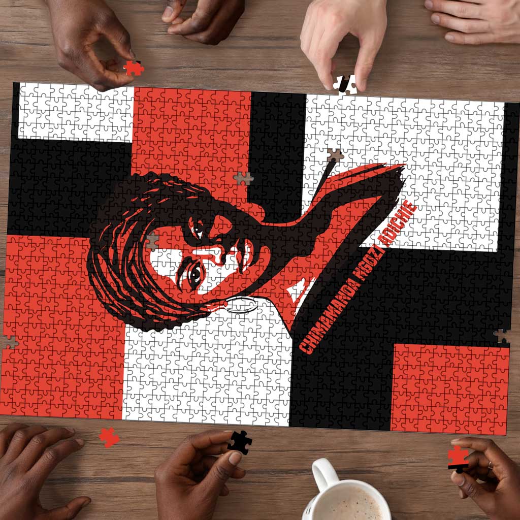 Chimamanda Ngozi Adichie Puzzle with Bold Red Portrait, We Should All Be Feminists Quote - Wonder Print Shop