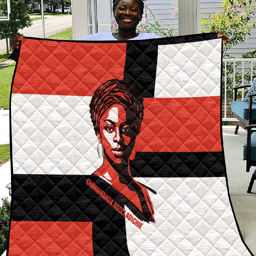 Chimamanda Ngozi Adichie Quilt with Bold Red Portrait, We Should All Be Feminists Quote - Wonder Print Shop