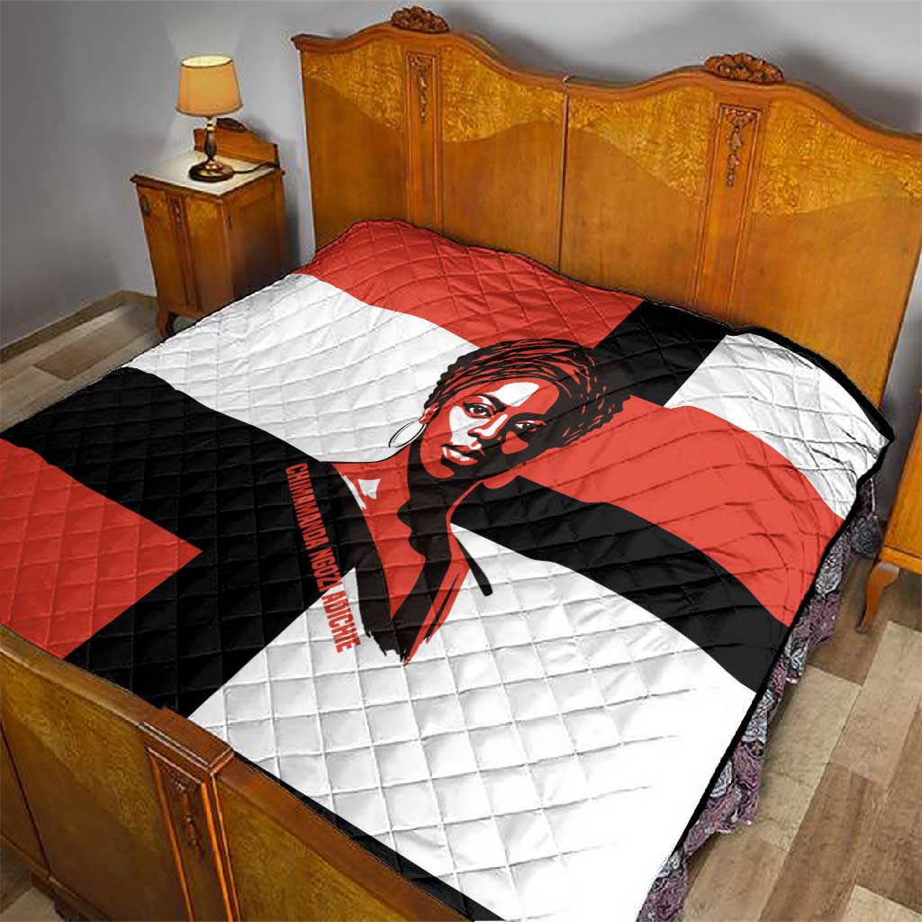Chimamanda Ngozi Adichie Quilt with Bold Red Portrait, We Should All Be Feminists Quote - Wonder Print Shop
