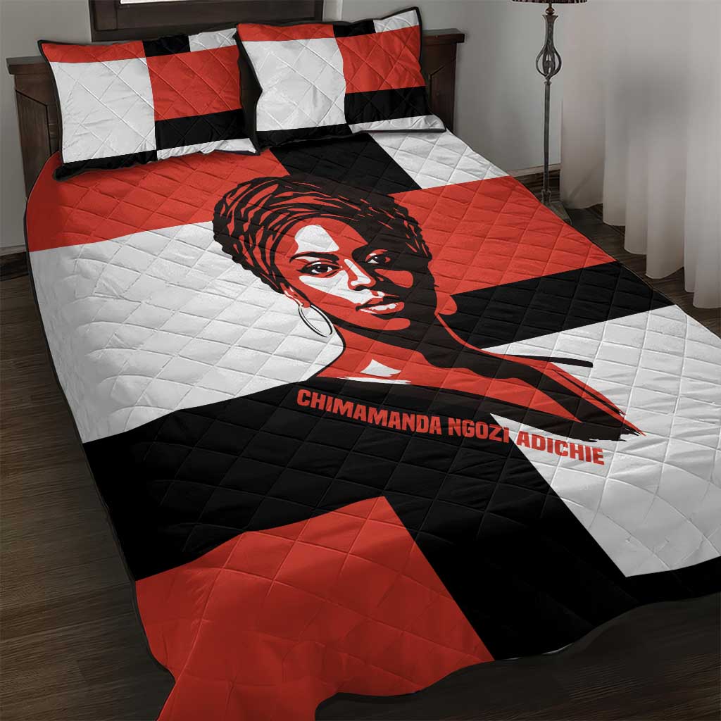 Chimamanda Ngozi Adichie Quilt Bed Set with Bold Red Portrait, We Should All Be Feminists Quote - Wonder Print Shop