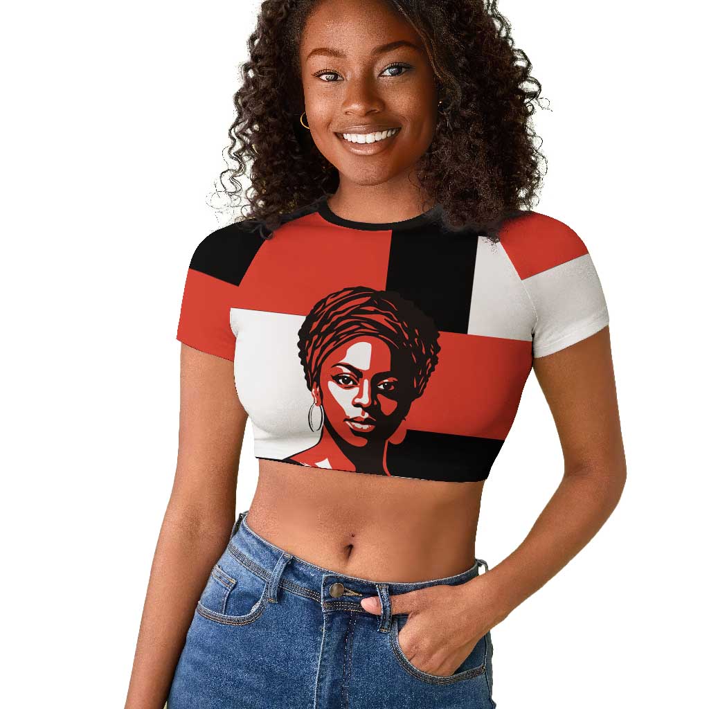 Chimamanda Ngozi Adichie Raglan Cropped T shirt with Bold Red Portrait, We Should All Be Feminists Quote - Wonder Print Shop