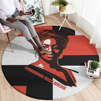 Chimamanda Ngozi Adichie Round Carpet with Bold Red Portrait, We Should All Be Feminists Quote - Wonder Print Shop