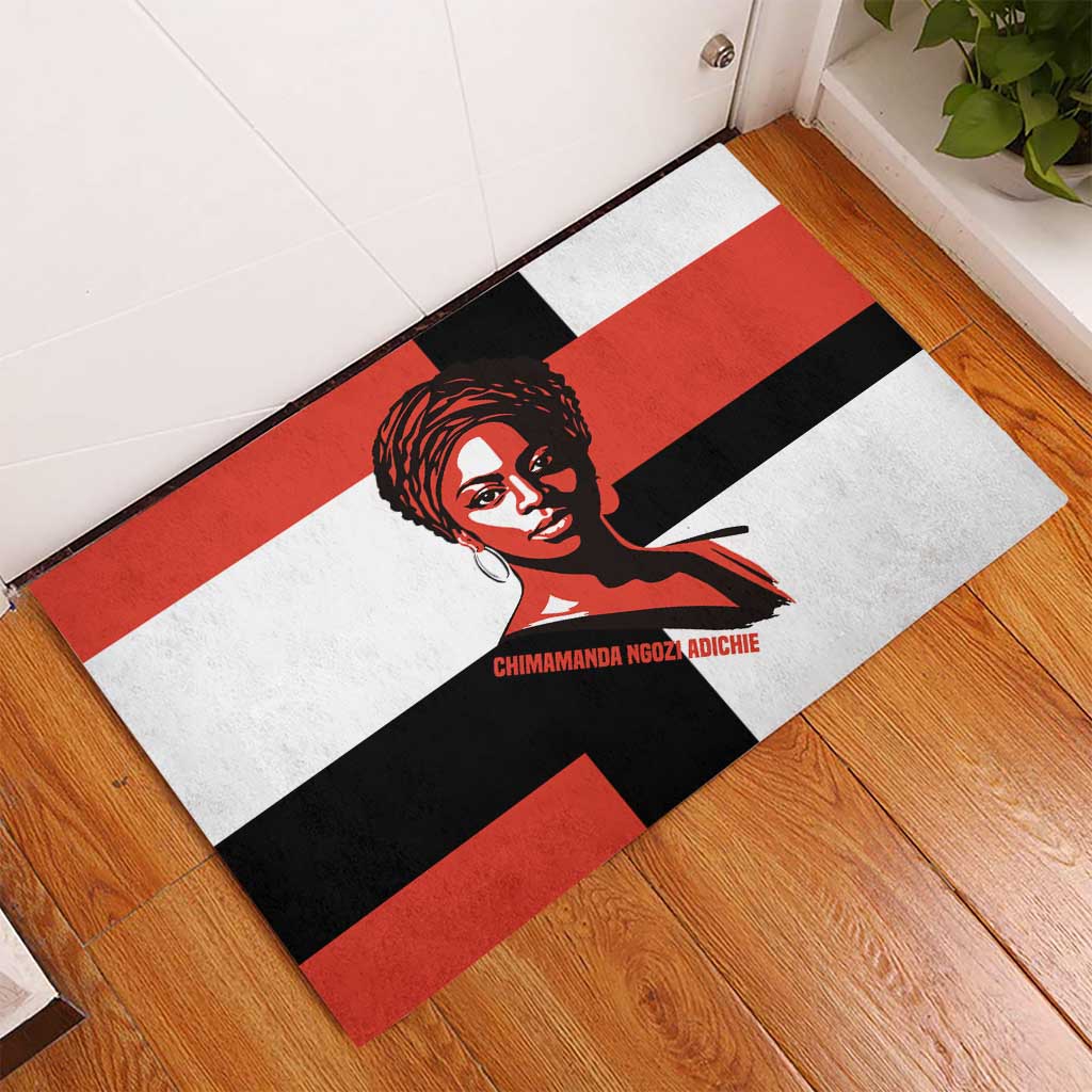 Chimamanda Ngozi Adichie Rubber Doormat with Bold Red Portrait, We Should All Be Feminists Quote - Wonder Print Shop