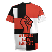 Chimamanda Ngozi Adichie Rugby Jersey with Bold Red Portrait, We Should All Be Feminists Quote - Wonder Print Shop