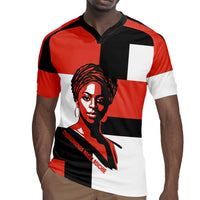 Chimamanda Ngozi Adichie Rugby Jersey with Bold Red Portrait, We Should All Be Feminists Quote - Wonder Print Shop