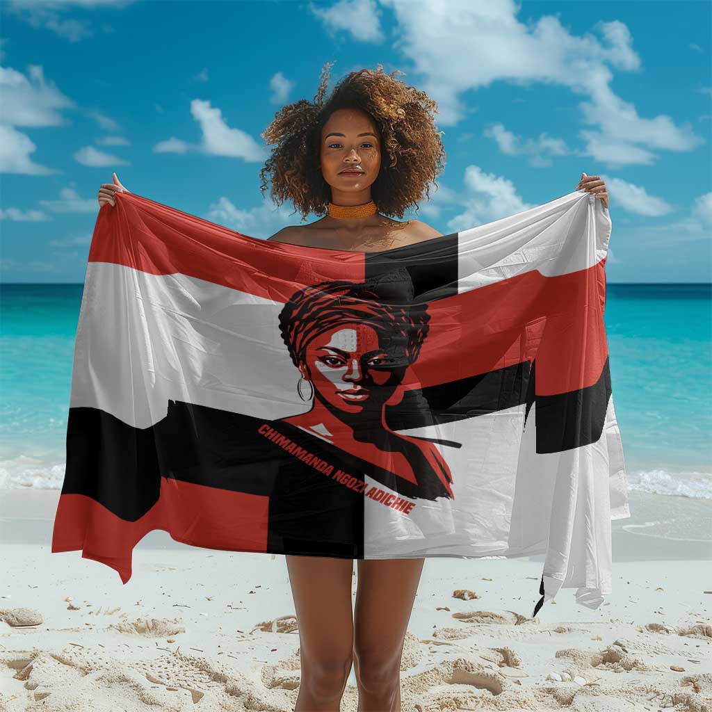Chimamanda Ngozi Adichie Sarong with Bold Red Portrait, We Should All Be Feminists Quote - Wonder Print Shop