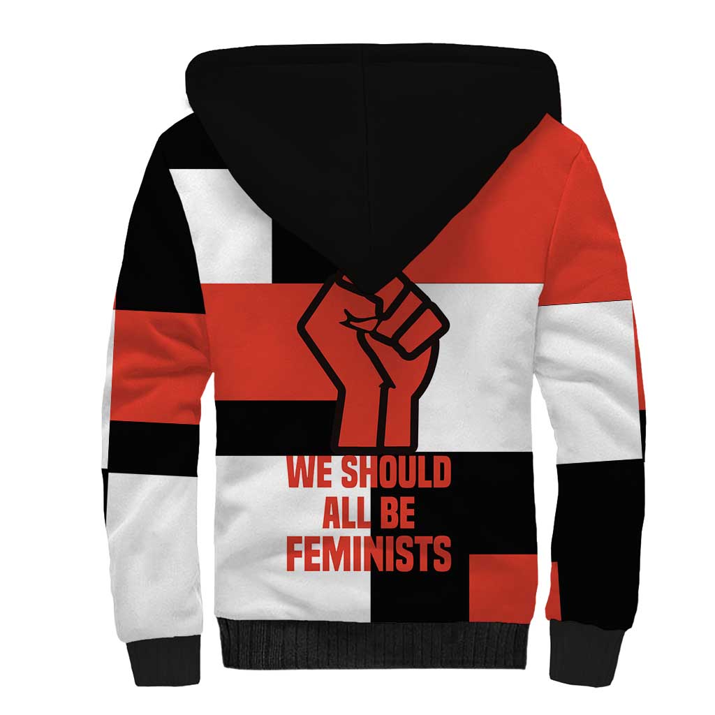 Chimamanda Ngozi Adichie Sherpa Hoodie with Bold Red Portrait, We Should All Be Feminists Quote - Wonder Print Shop