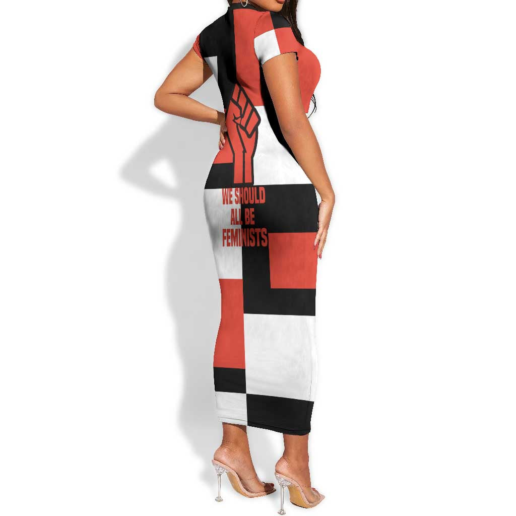 Chimamanda Ngozi Adichie Short Sleeve Bodycon Dress with Bold Red Portrait, We Should All Be Feminists Quote - Wonder Print Shop