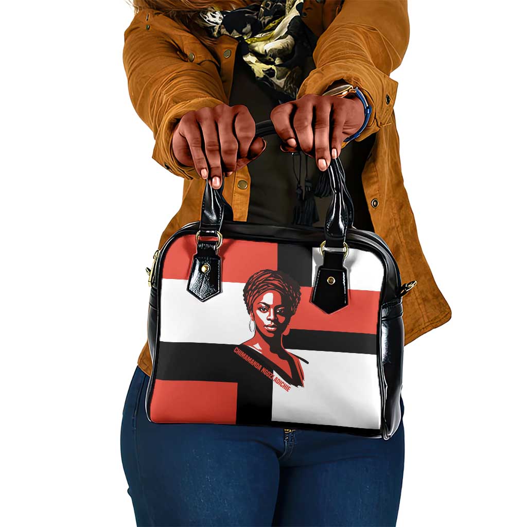 Chimamanda Ngozi Adichie Shoulder Handbag with Bold Red Portrait, We Should All Be Feminists Quote - Wonder Print Shop