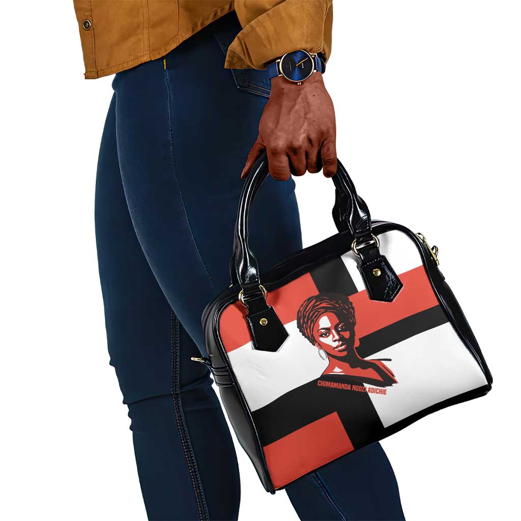 Chimamanda Ngozi Adichie Shoulder Handbag with Bold Red Portrait, We Should All Be Feminists Quote - Wonder Print Shop