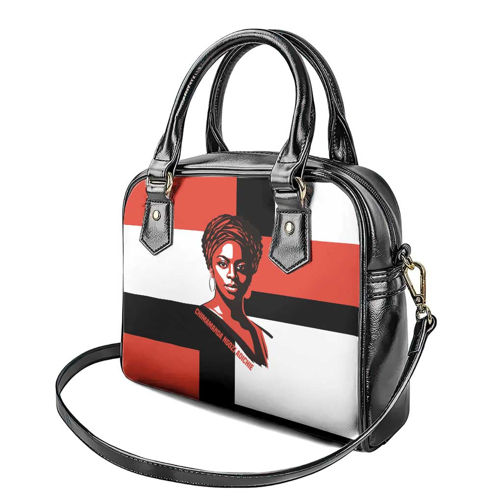 Chimamanda Ngozi Adichie Shoulder Handbag with Bold Red Portrait, We Should All Be Feminists Quote - Wonder Print Shop
