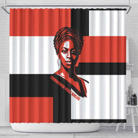 Chimamanda Ngozi Adichie Shower Curtain with Bold Red Portrait, We Should All Be Feminists Quote - Wonder Print Shop