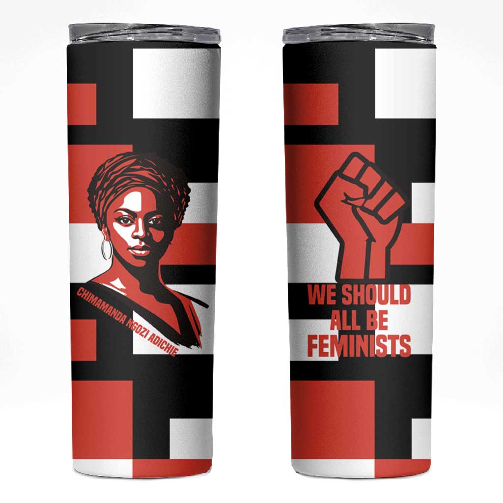 Chimamanda Ngozi Adichie Skinny Tumbler with Bold Red Portrait, We Should All Be Feminists Quote - Wonder Print Shop