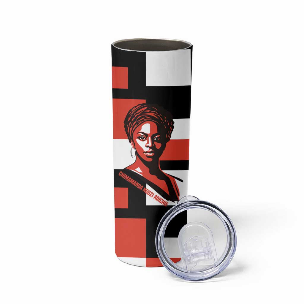 Chimamanda Ngozi Adichie Skinny Tumbler with Bold Red Portrait, We Should All Be Feminists Quote - Wonder Print Shop