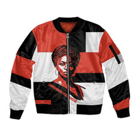 Chimamanda Ngozi Adichie Sleeve Zip Bomber Jacket with Bold Red Portrait, We Should All Be Feminists Quote - Wonder Print Shop