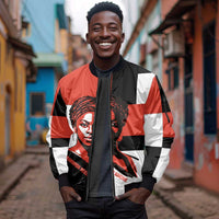 Chimamanda Ngozi Adichie Sleeve Zip Bomber Jacket with Bold Red Portrait, We Should All Be Feminists Quote - Wonder Print Shop