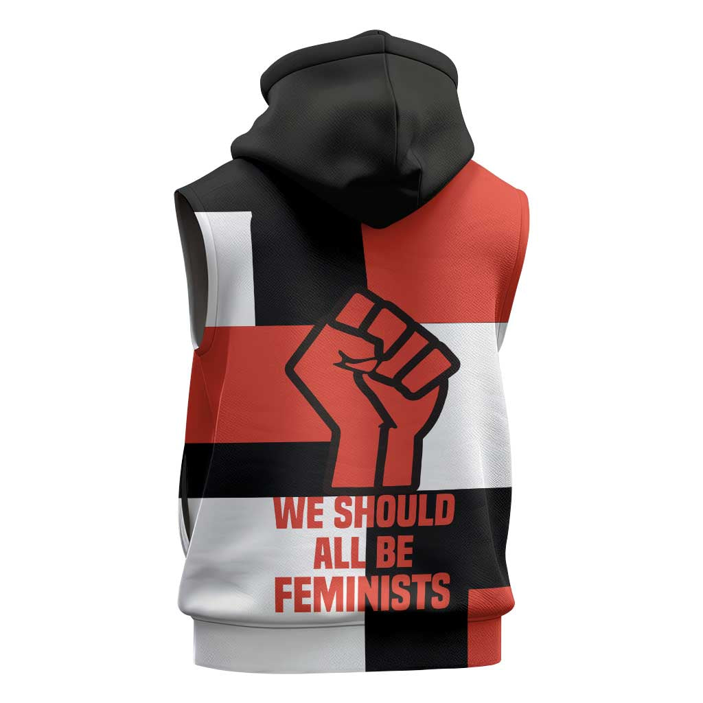 Chimamanda Ngozi Adichie Sleeveless Hoodie with Bold Red Portrait, We Should All Be Feminists Quote - Wonder Print Shop