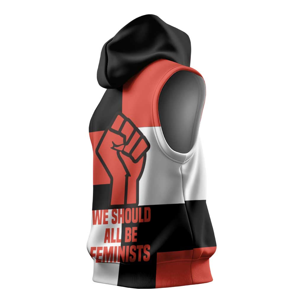 Chimamanda Ngozi Adichie Sleeveless Hoodie with Bold Red Portrait, We Should All Be Feminists Quote - Wonder Print Shop