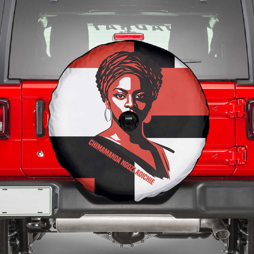 Chimamanda Ngozi Adichie Spare Tire Cover with Bold Red Portrait, We Should All Be Feminists Quote - Wonder Print Shop