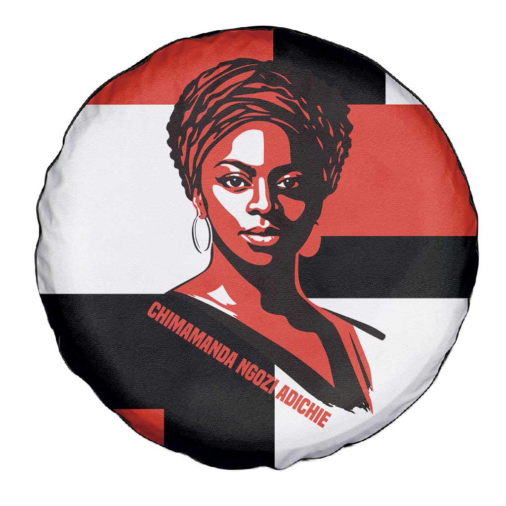 Chimamanda Ngozi Adichie Spare Tire Cover with Bold Red Portrait, We Should All Be Feminists Quote - Wonder Print Shop