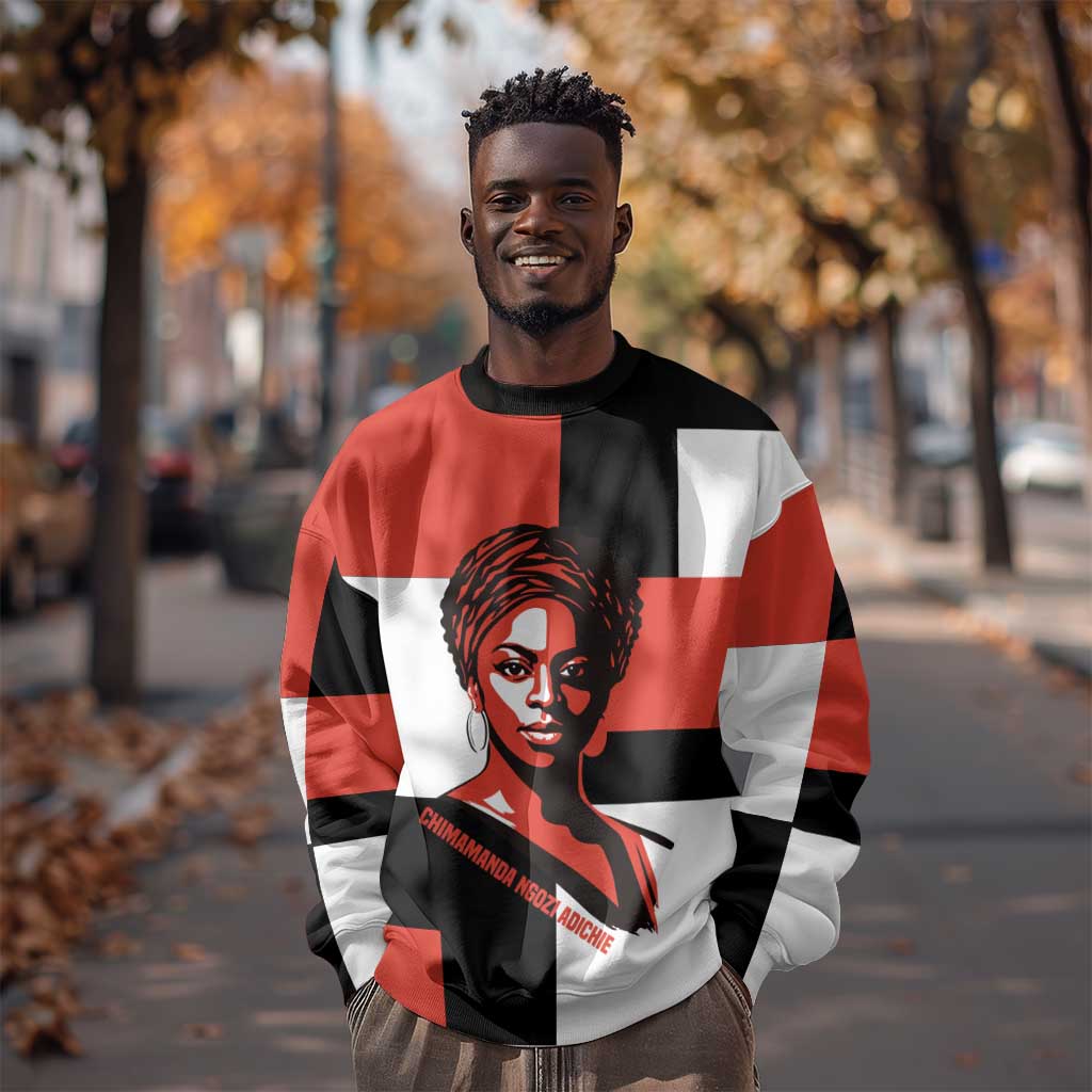 Chimamanda Ngozi Adichie Sweatshirt with Bold Red Portrait, We Should All Be Feminists Quote - Wonder Print Shop