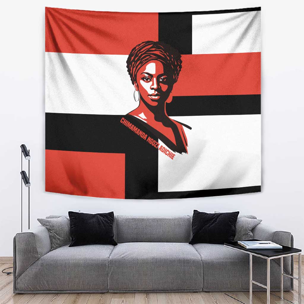Chimamanda Ngozi Adichie Tapestry with Bold Red Portrait, We Should All Be Feminists Quote - Wonder Print Shop