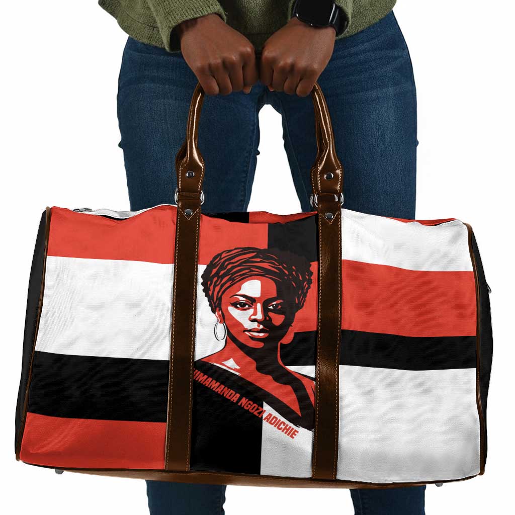 Chimamanda Ngozi Adichie Travel Bag with Bold Red Portrait, We Should All Be Feminists Quote - Wonder Print Shop