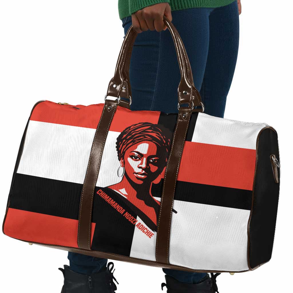 Chimamanda Ngozi Adichie Travel Bag with Bold Red Portrait, We Should All Be Feminists Quote - Wonder Print Shop