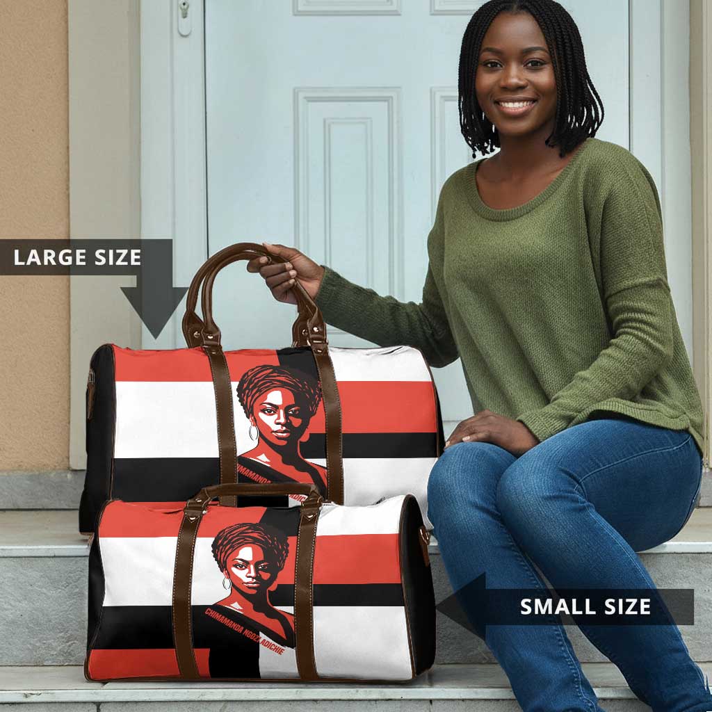 Chimamanda Ngozi Adichie Travel Bag with Bold Red Portrait, We Should All Be Feminists Quote - Wonder Print Shop