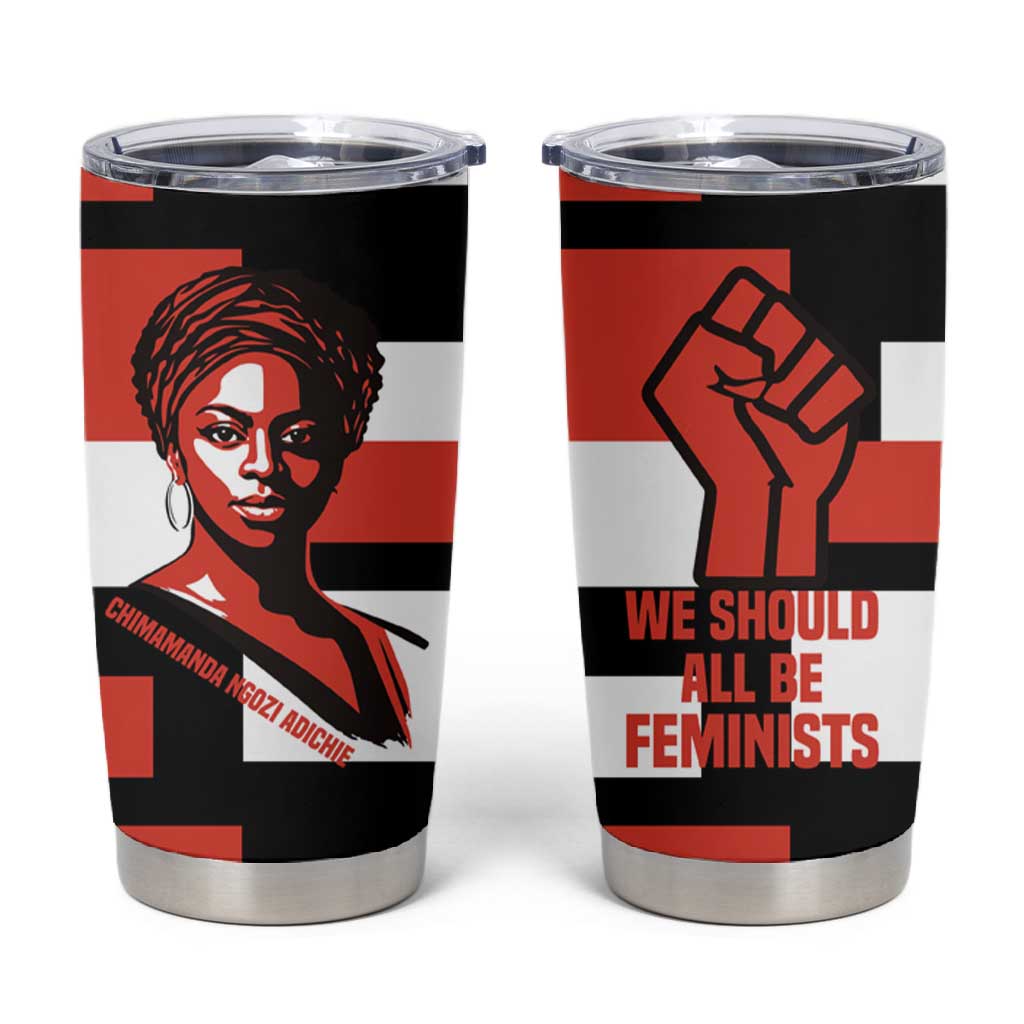 Chimamanda Ngozi Adichie Tumbler Cup with Bold Red Portrait, We Should All Be Feminists Quote - Wonder Print Shop