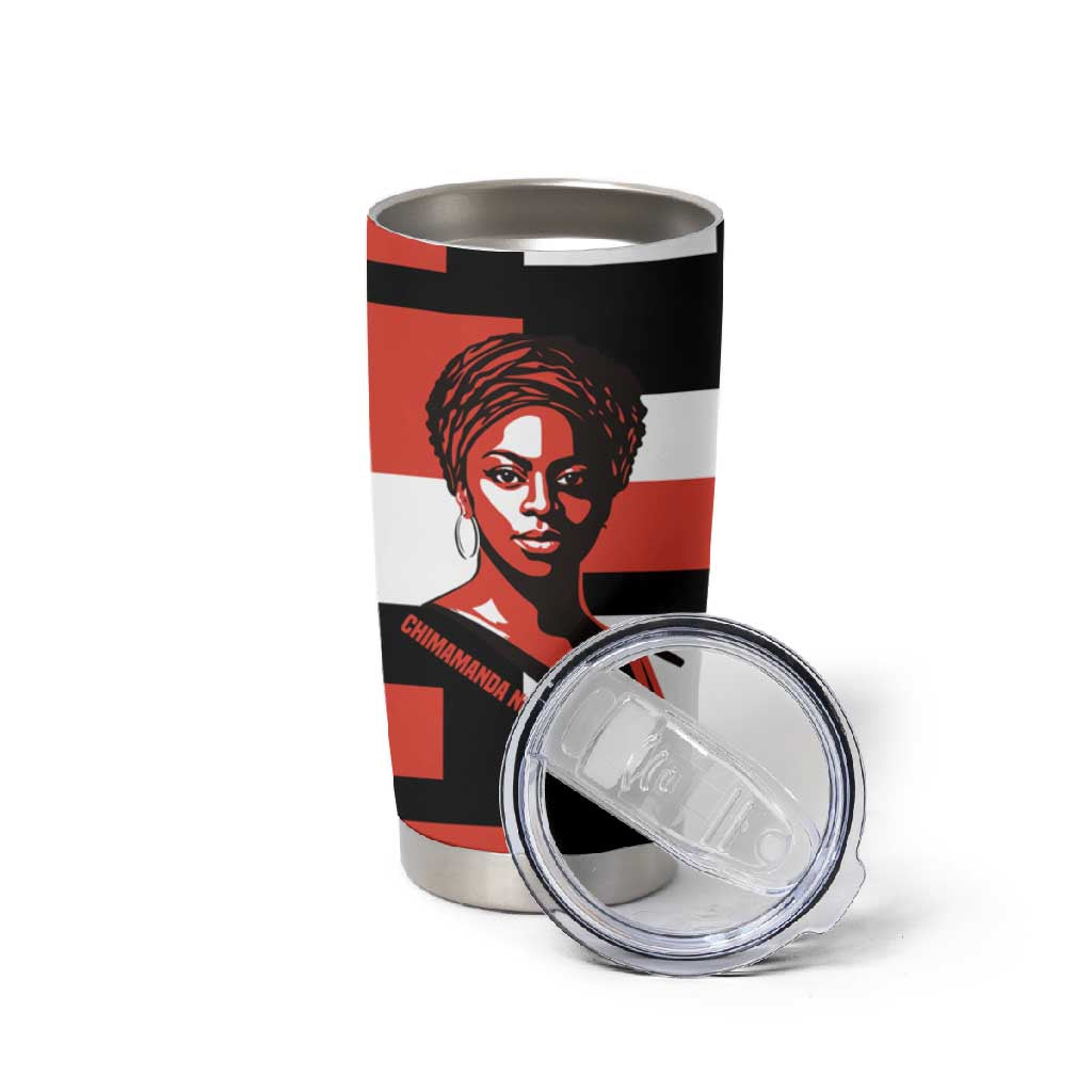 Chimamanda Ngozi Adichie Tumbler Cup with Bold Red Portrait, We Should All Be Feminists Quote - Wonder Print Shop