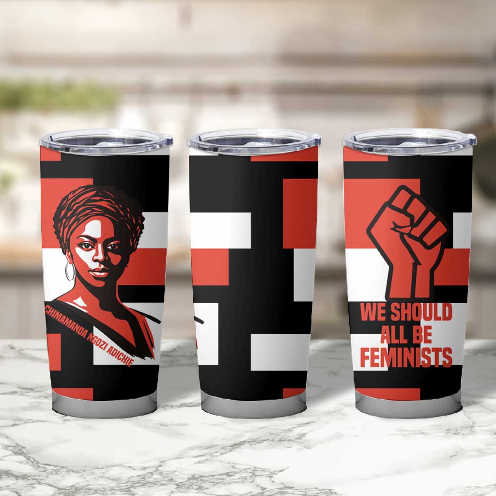 Chimamanda Ngozi Adichie Tumbler Cup with Bold Red Portrait, We Should All Be Feminists Quote - Wonder Print Shop