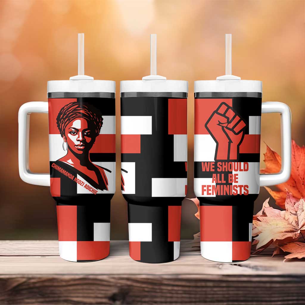 Chimamanda Ngozi Adichie Tumbler With Handle with Bold Red Portrait, We Should All Be Feminists Quote - Wonder Print Shop