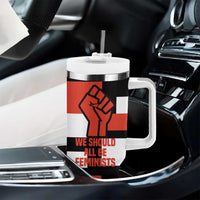Chimamanda Ngozi Adichie Tumbler With Handle with Bold Red Portrait, We Should All Be Feminists Quote - Wonder Print Shop