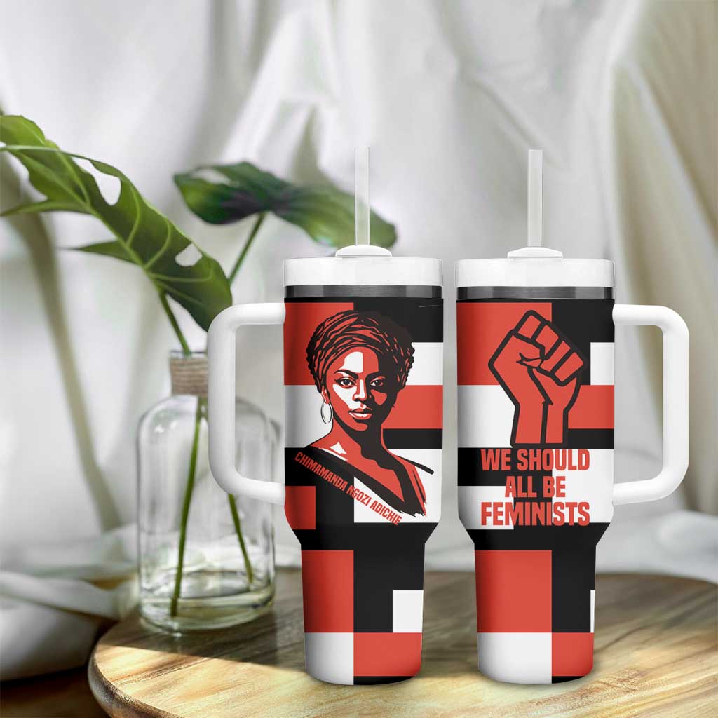 Chimamanda Ngozi Adichie Tumbler With Handle with Bold Red Portrait, We Should All Be Feminists Quote - Wonder Print Shop