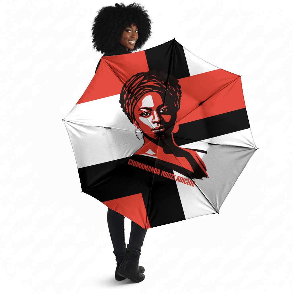 Chimamanda Ngozi Adichie Umbrella with Bold Red Portrait, We Should All Be Feminists Quote - Wonder Print Shop