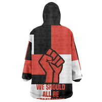Chimamanda Ngozi Adichie Wearable Blanket Hoodie with Bold Red Portrait, We Should All Be Feminists Quote - Wonder Print Shop