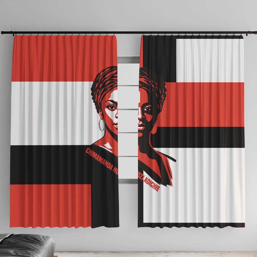 Chimamanda Ngozi Adichie Window Curtain with Bold Red Portrait, We Should All Be Feminists Quote - Wonder Print Shop