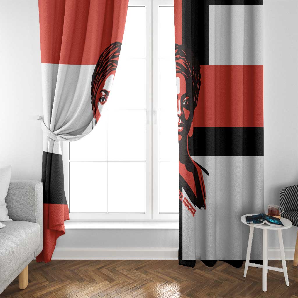 Chimamanda Ngozi Adichie Window Curtain with Bold Red Portrait, We Should All Be Feminists Quote - Wonder Print Shop