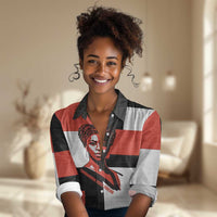 Chimamanda Ngozi Adichie Women Casual Shirt with Bold Red Portrait, We Should All Be Feminists Quote - Wonder Print Shop