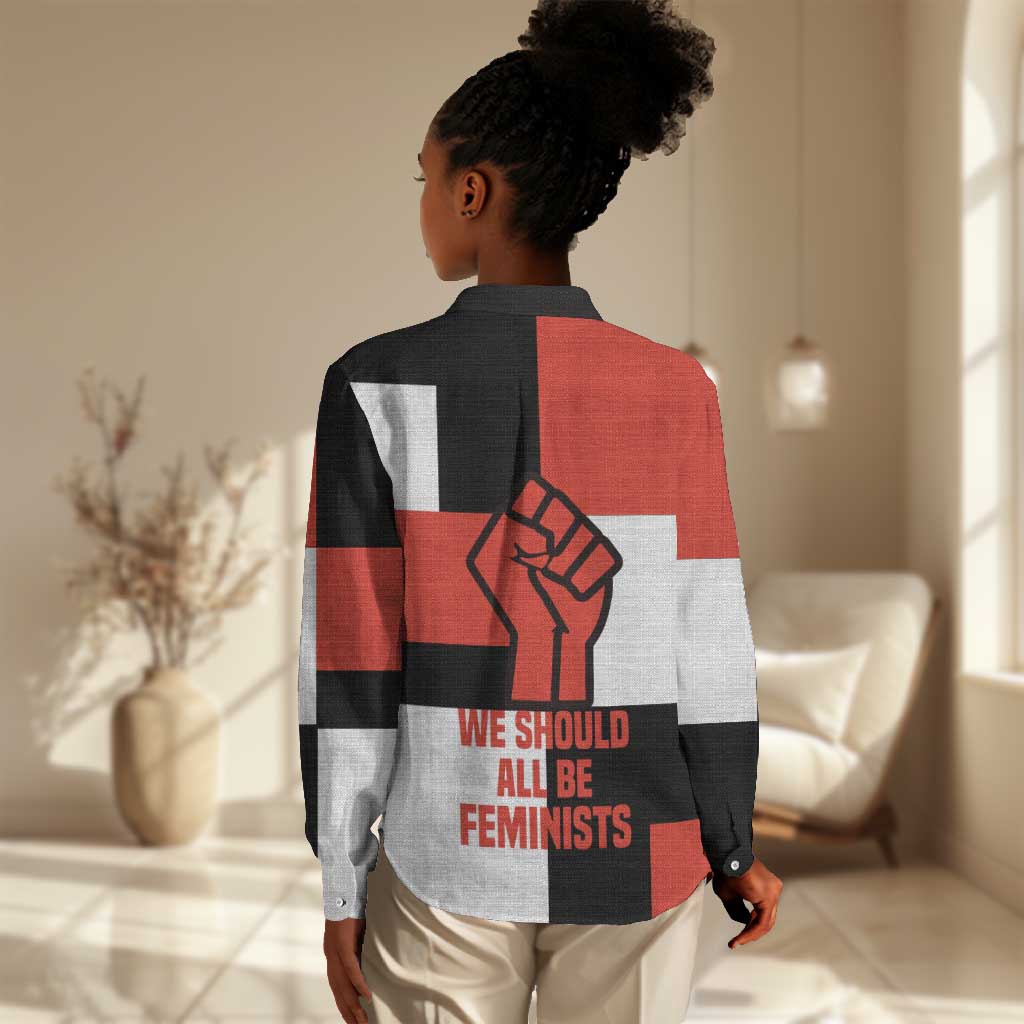 Chimamanda Ngozi Adichie Women Casual Shirt with Bold Red Portrait, We Should All Be Feminists Quote - Wonder Print Shop