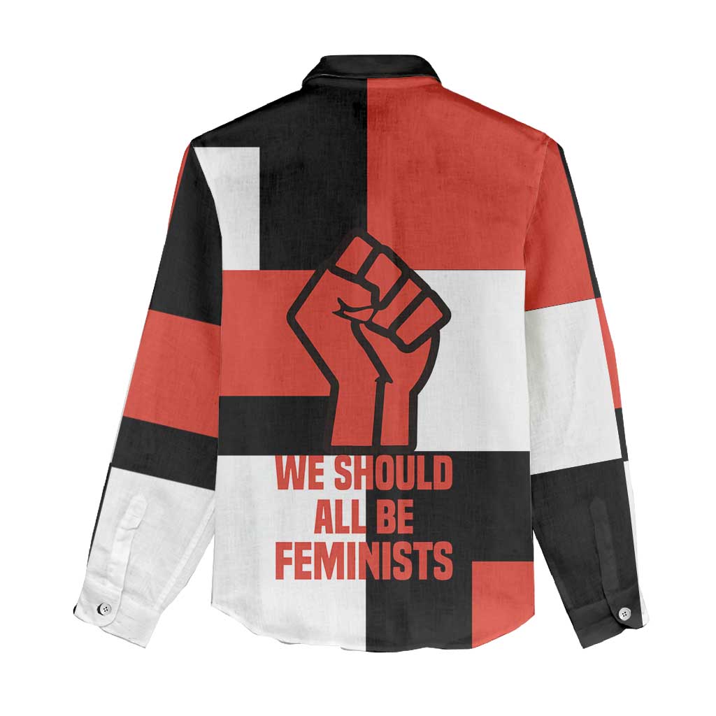 Chimamanda Ngozi Adichie Women Casual Shirt with Bold Red Portrait, We Should All Be Feminists Quote - Wonder Print Shop
