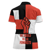 Chimamanda Ngozi Adichie Women Polo Shirt with Bold Red Portrait, We Should All Be Feminists Quote - Wonder Print Shop