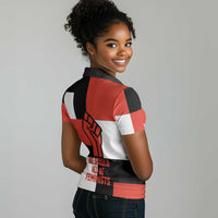 Chimamanda Ngozi Adichie Women Polo Shirt with Bold Red Portrait, We Should All Be Feminists Quote - Wonder Print Shop