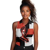 Chimamanda Ngozi Adichie Women Sleeveless Polo Shirt with Bold Red Portrait, We Should All Be Feminists Quote - Wonder Print Shop